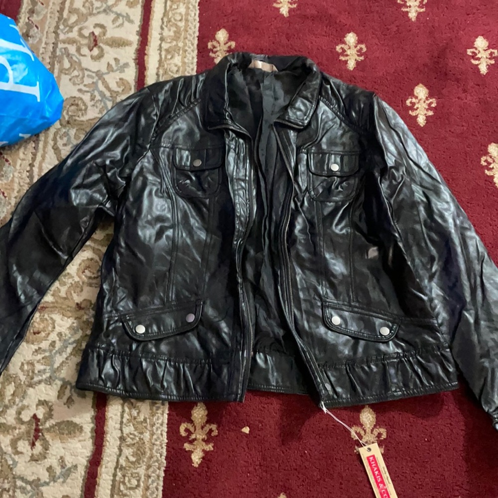 Black leather girls jacket